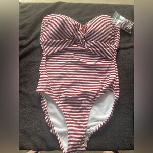 Brand new with tags size small one piece swimsuit red and white stripes